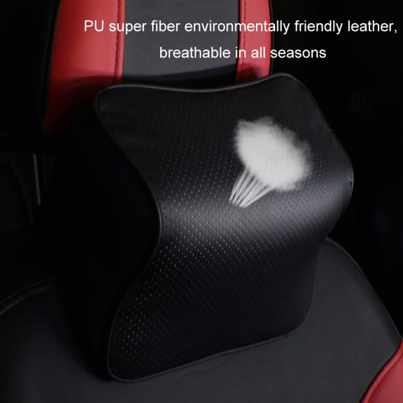 Leather Memory Foam All Season Car Seat Neck Support Cushion Headrest+Waist Pad(Black)