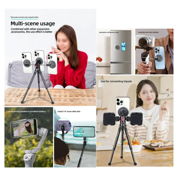 Magnetic Phone Holder with 1/4 Inch Hole for Tripod Magic Arm(Titanium Color)