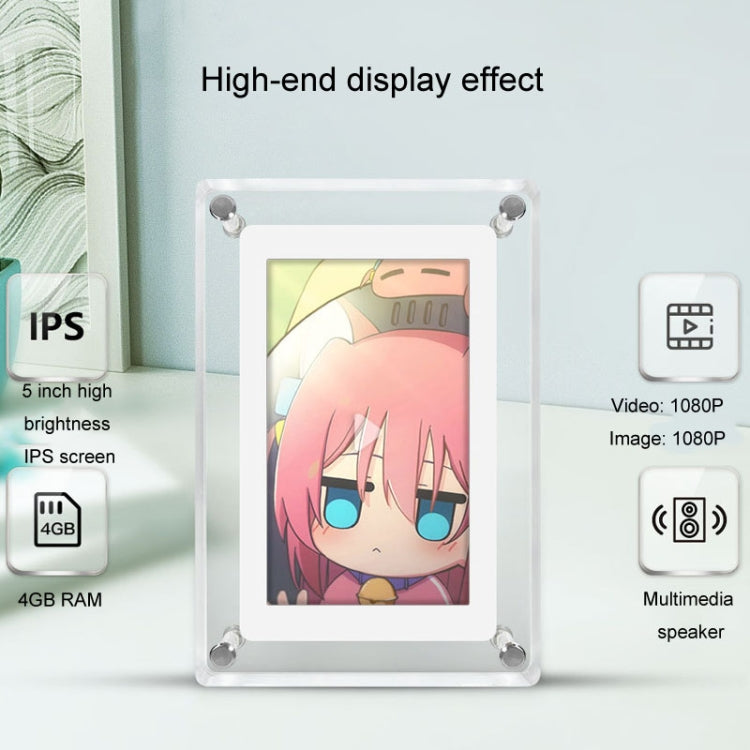 5 Inch HD Digital Photo Frame Crystal Advertising Player 1080P Motion Video Picture Display Player(US Plug)