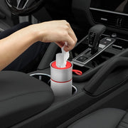 BEN.JACK Cylindrical Car Water Cup Holder Tissue Box(Black Red)