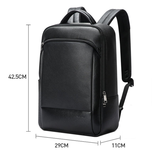 Bopai 61-123311 Large-Capacity First-Layer Cowhide Business Laptop Backpack(Black)