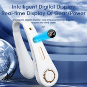F11 Portable USB Charging Rotating Digital Display Bladeless Hanging Neck Fan(Blue)