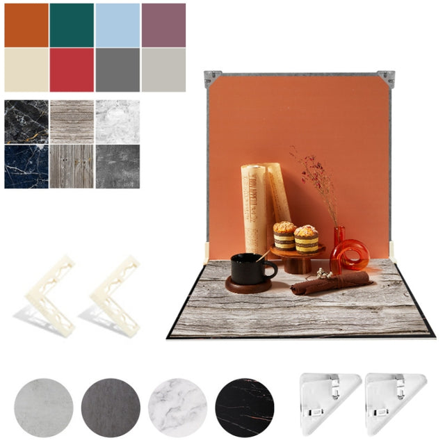 2pcs 60cm Double-Sided Background Board + 7pcs Backdrop Paper Photography Props Set, Spec: Set 2