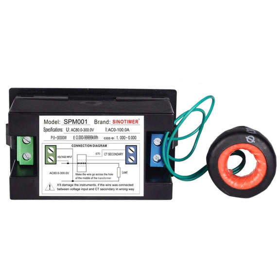 SINOTIMER SPM001 AC LED Digital Voltmeter Frequency Factors Meter Power Monitor, Specification: AC200-450V 100A