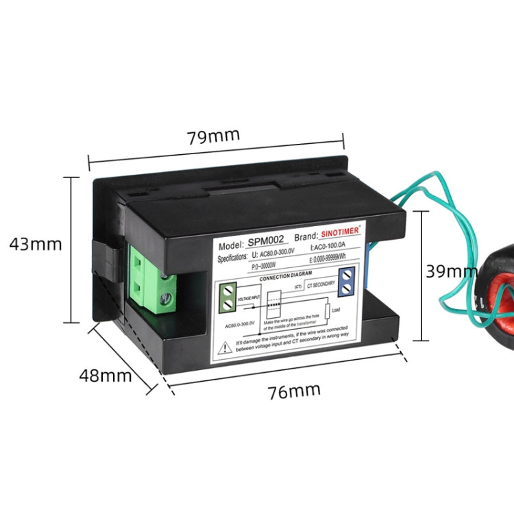 SINOTIMER SPM002 Liquid Crystals AC Digital Voltage And Current Meter Power Monitor, Specification: AC80-300V 100A