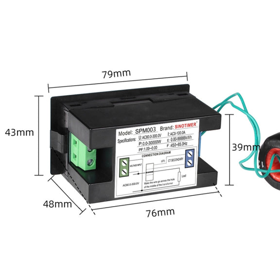 SINOTIMER SPM003 AC LED Digital Voltmeter Frequency Factors Meter Power Monitor, Specification: AC200-450V 100A