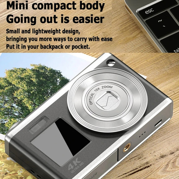 4K HD Optical Zoom Digital Camera 60MP Dual Screen Selfie Camera, No Memory(Silver)