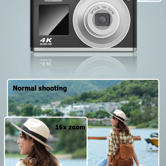 4K HD Optical Zoom Digital Camera 60MP Dual Screen Selfie Camera, No Memory(Silver)