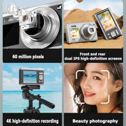 4K HD Optical Zoom Digital Camera 60MP Dual Screen Selfie Camera, No Memory(White)