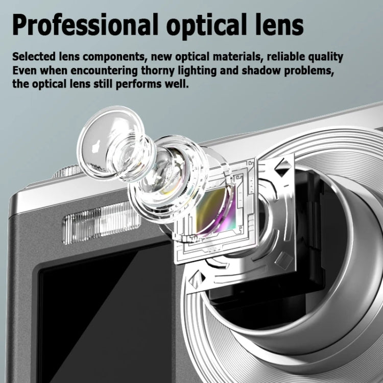 4K HD Optical Zoom Digital Camera 60MP Dual Screen Selfie Camera, No Memory(Silver)
