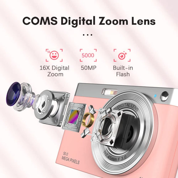 50 MP HD Camera 4K Video Retro Vlog Self-Shooting Camera(Pink)