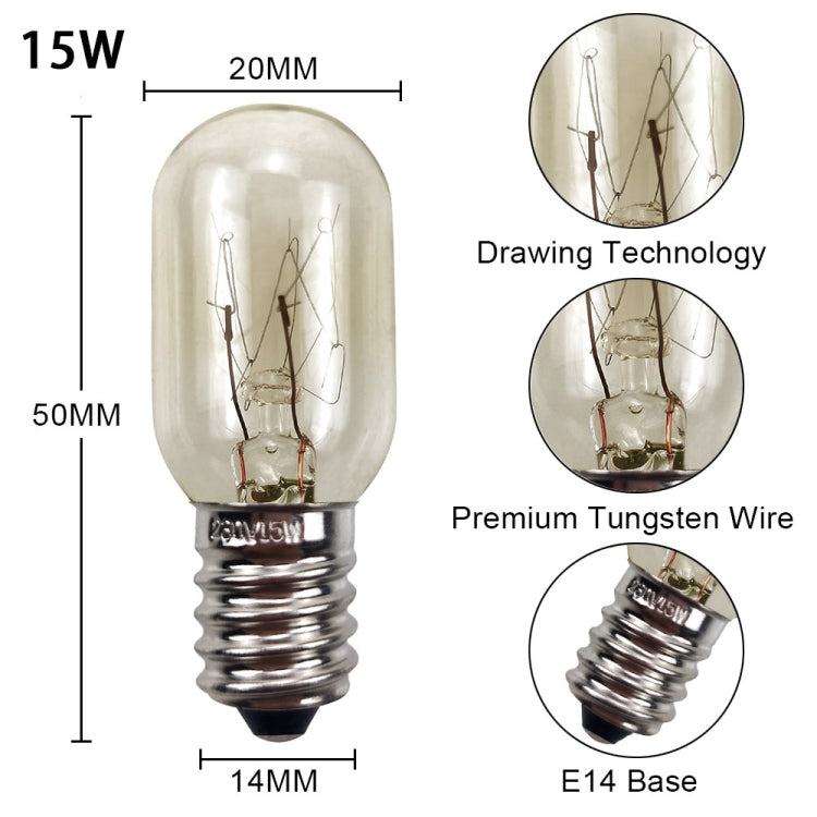 220V 15W E14 Screw Light Refrigerator Light Bulb Microwave Oven Sewing Machine Machine Bulb(2700K)