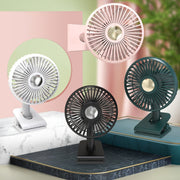 Car Clip-On Rechargeable Electric Oscillating Head Fan With Light(Pink)