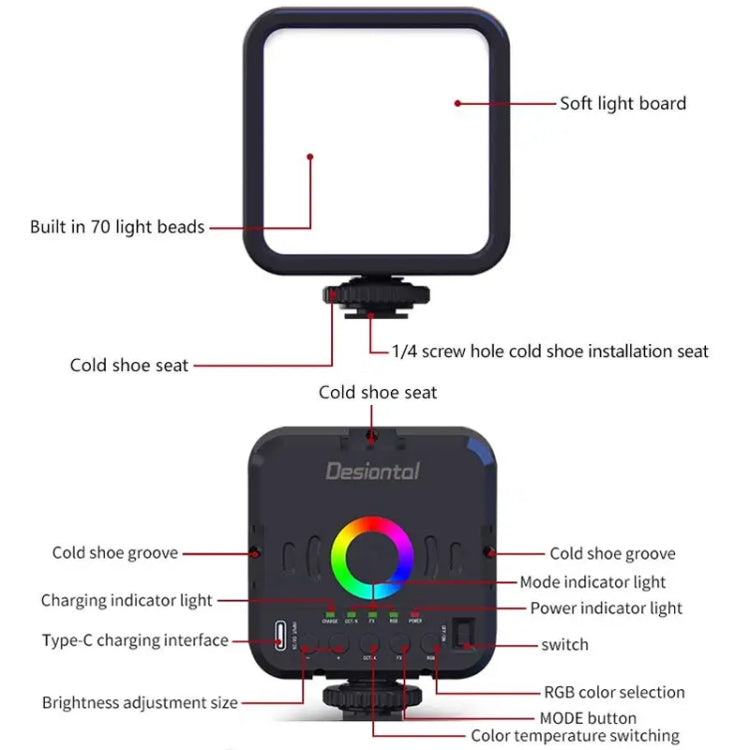 Desiontal W70 Full Color RGB Live Fill Light Portable Small Pocket Light Ambient Photo Handheld Photography Lighting - free shipping - PMC Jewellery - Order now!
