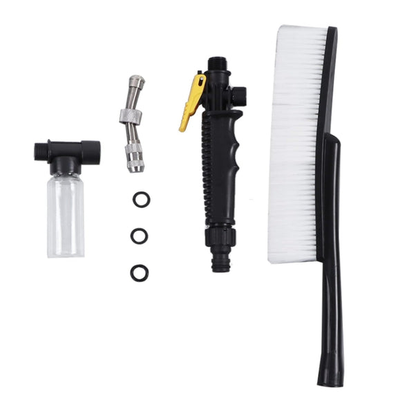 High Pressure Car Wash Nozzle Soft Bristle Long Handle Brush Foam Bottle Tool Set, Specification: Set 1