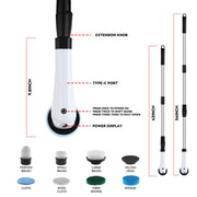 Cordless Electric Spin Scrubber Extension Handle with 7 Replacement Heads(Rose Gold)