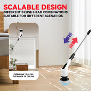 Cordless Electric Spin Scrubber Extension Handle with 7 Replacement Heads(Rose Gold)