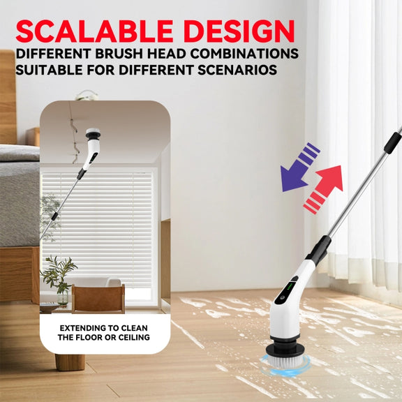 Cordless Electric Spin Scrubber Extension Handle with 7 Replacement Heads(Rose Gold)