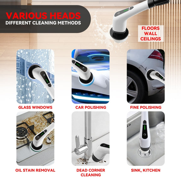 Cordless Electric Spin Scrubber Extension Handle with 7 Replacement Heads(Rose Gold)
