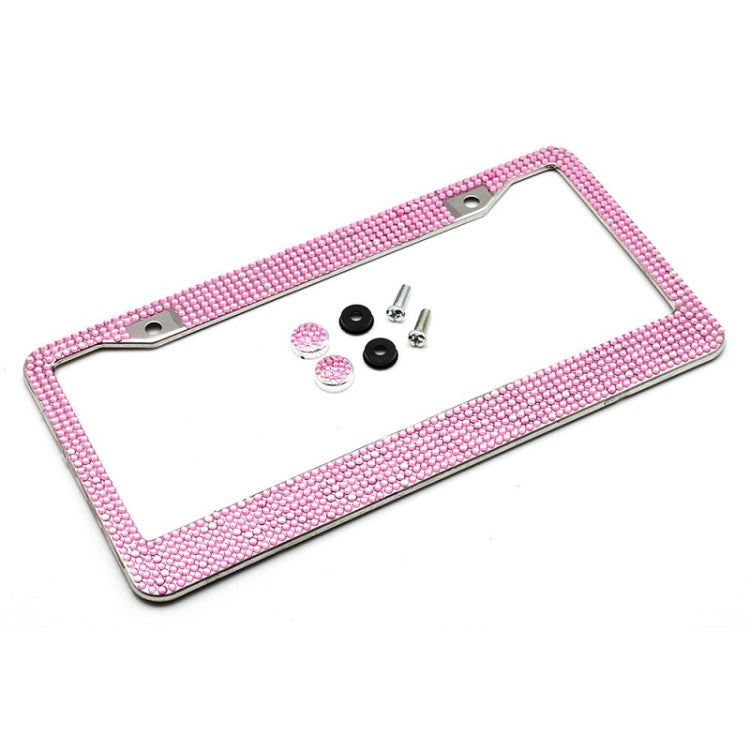 US Standard Stainless Steel License Plate Modified Frame With Diamonds, Color: Round Hole Pink Diamond - License Plate Covers & Frames by PMC TechLife | Online Shopping South Africa | PMC TechLife | Buy Now Pay Later Mobicred