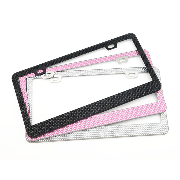 US Standard Stainless Steel License Plate Modified Frame With Diamonds, Color: Square Hole Pink Diamond - License Plate Covers & Frames by PMC TechLife | Online Shopping South Africa | PMC TechLife | Buy Now Pay Later Mobicred