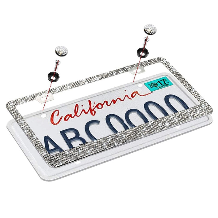 US Standard Stainless Steel License Plate Modified Frame With Diamonds, Color: Round Hole White Diamond - License Plate Covers & Frames by PMC TechLife | Online Shopping South Africa | PMC TechLife | Buy Now Pay Later Mobicred