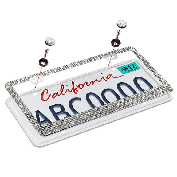 US Standard Stainless Steel License Plate Modified Frame With Diamonds, Color: Round Hole Black Diamond