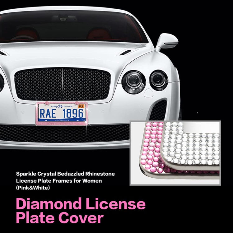US Standard Stainless Steel License Plate Modified Frame With Diamonds, Color: Square Hole Pink Diamond - License Plate Covers & Frames by PMC TechLife | Online Shopping South Africa | PMC TechLife | Buy Now Pay Later Mobicred