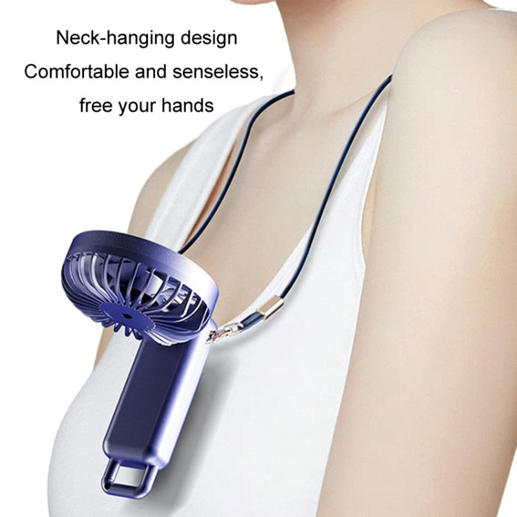 Portable Digital Display Hanging Neck Mute Small Fan USB Charging Handheld Foldable Fan(Blue)