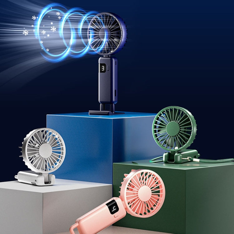 Portable Digital Display Hanging Neck Mute Small Fan USB Charging Handheld Foldable Fan(Pink) - Electric Fans by PMC TechLife | Online Shopping South Africa | PMC TechLife | Buy Now Pay Later Mobicred