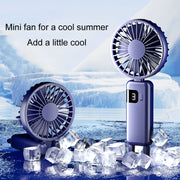 Portable Digital Display Hanging Neck Mute Small Fan USB Charging Handheld Foldable Fan(Blue)