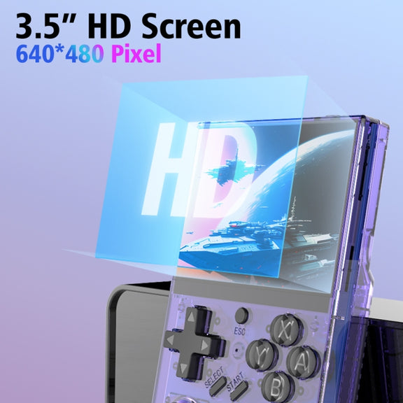 R35PLUS 3.5 Inch Handheld Game Console Built-in 64G 10,000+ Games(Transparent Black)