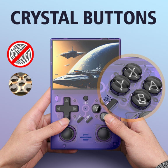 R35PLUS 3.5 Inch Handheld Game Console Built-in 64G 10,000+ Games(Transparent Purple)