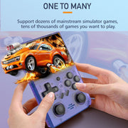 R35PLUS 3.5 Inch Handheld Game Console Built-in 64G 10,000+ Games(Transparent Purple)