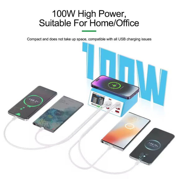 RELIFE RL-309AW  QC3.0 PD Fast Wireless Charger With LCD Display 8 Ports(EU Plug)