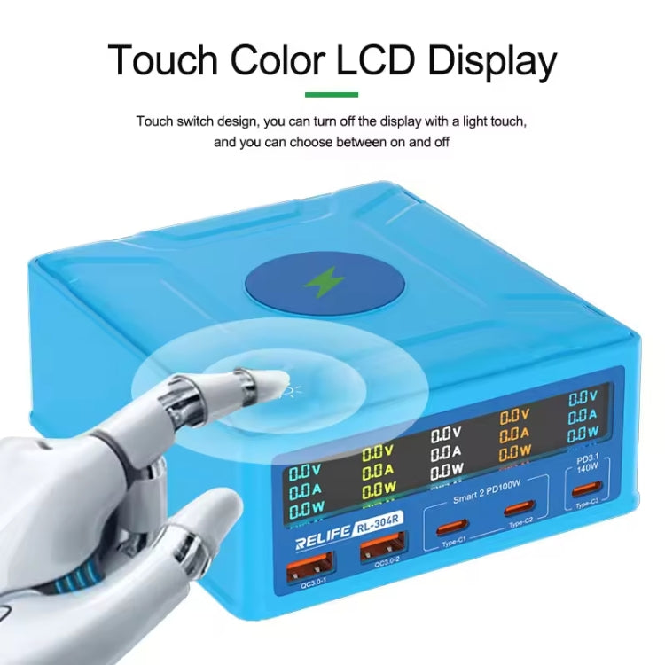 RELIFE RL-304R 5-Port 260W GaN Smart USB Fast Charger With 15W Wireless Chargind LCD Display(US Plug) - free shipping - PMC TechLife - Order now!