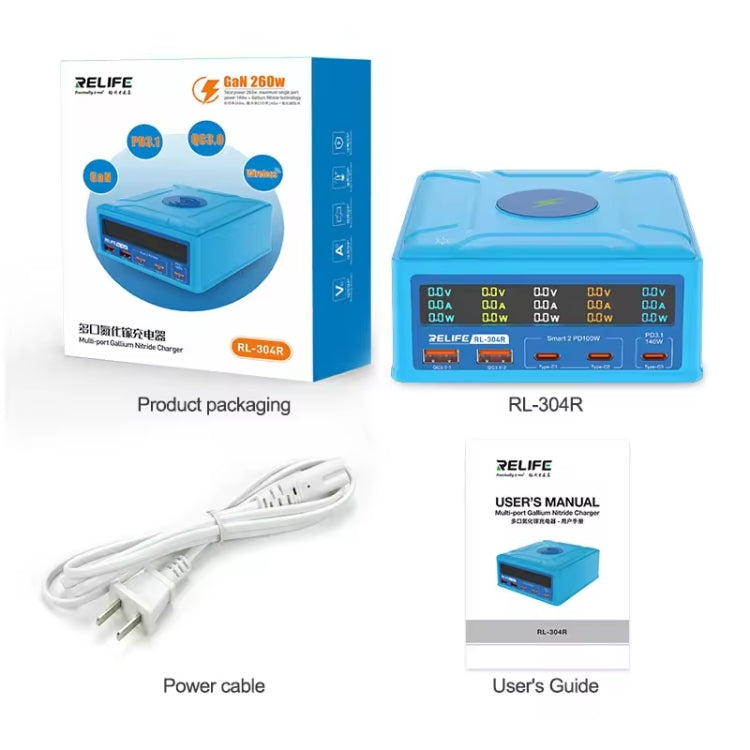 RELIFE RL-304R 5-Port 260W GaN Smart USB Fast Charger With 15W Wireless Chargind LCD Display(EU Plug) - free shipping - PMC TechLife - Order now!