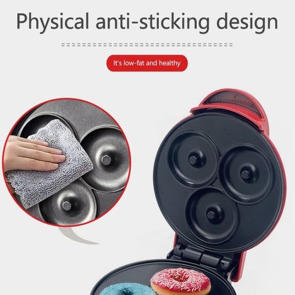 350W Mini Donut Maker Machine Can Make 3 Doughnuts 220V EU Plug(Red)