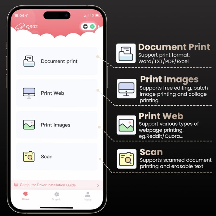 Phomemo Q302 300dpi Wifi Wireless Bluetooth Thermal Printer Support Multi-Size Thermal Paper
