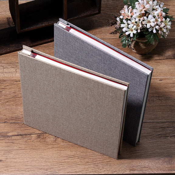 Simple Linen Self-adhesive Film Album Retro Family Large Capacity Handmade Creative Gifts(Gray White Page)
