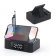 Wireless Charger Alarm Clock Foldable Mobile Stand With Pen Holder & Dual USB +1 Type-C Output(Black) - Multifunction Charger by PMC TechLife | Online Shopping South Africa | PMC TechLife | Buy Now Pay Later Mobicred