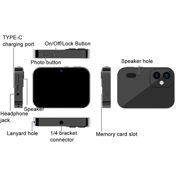 D6 CCD HD Digital Camera Movie Music Smart Camera Touch Screen Student Card Video Recorder, Excluding Memory(Black)