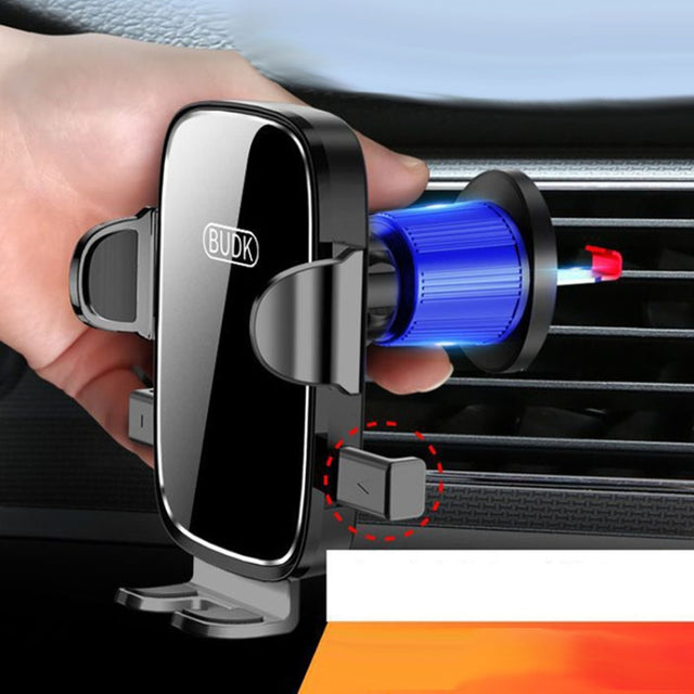 BUDK Anti-shake Car Phone Bracket Car Navigation Air Vent Fixed Gravity Support Stand(Black)