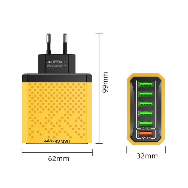 6-Ports Multifunctional Quick Charging USB Travel Charger Power Adapter, Model: Pink EU Plug