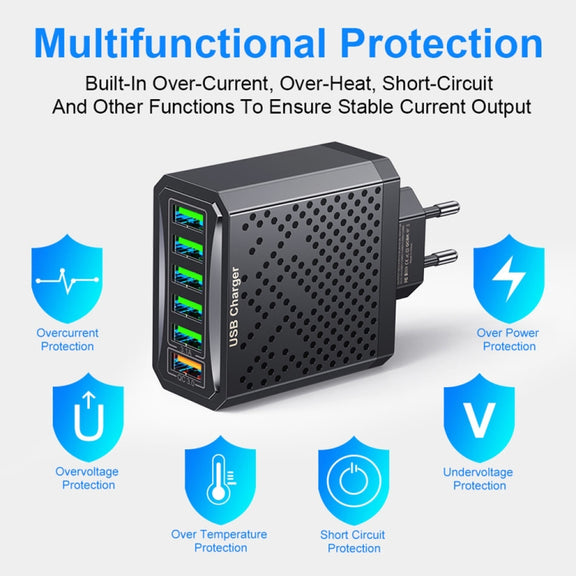 6-Ports Multifunctional Quick Charging USB Travel Charger Power Adapter, Model: Yellow US Plug