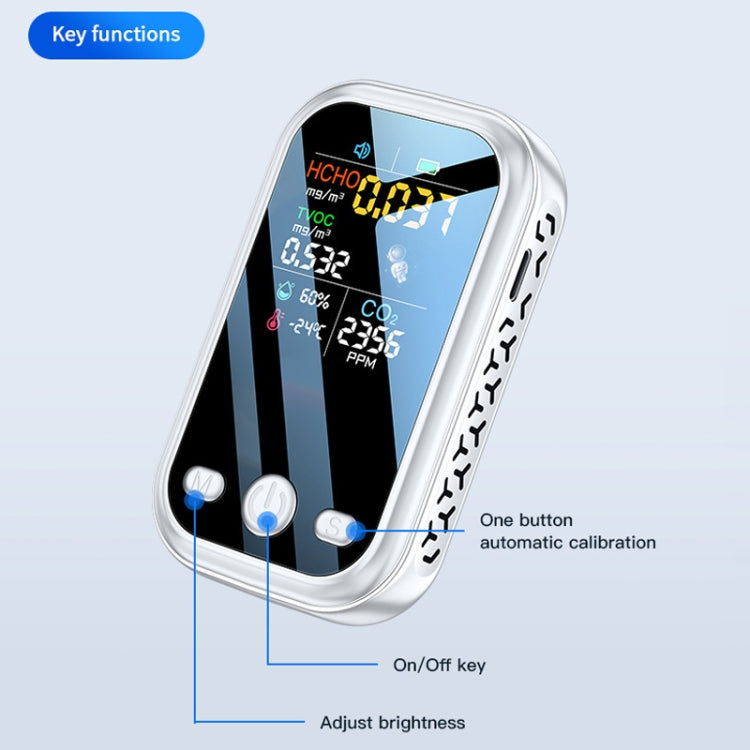 5 In 1  Air Quality Monitor TVOC HCHO CO2 Detector Temperature Humidity Tester(White) - Air & Water Quality Tester by PMC TechLife | Online Shopping South Africa | PMC TechLife | Buy Now Pay Later Mobicred