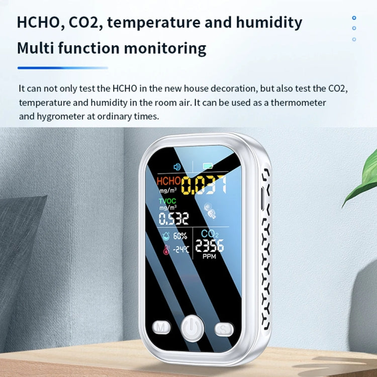 5 In 1  Air Quality Monitor TVOC HCHO CO2 Detector Temperature Humidity Tester(White)