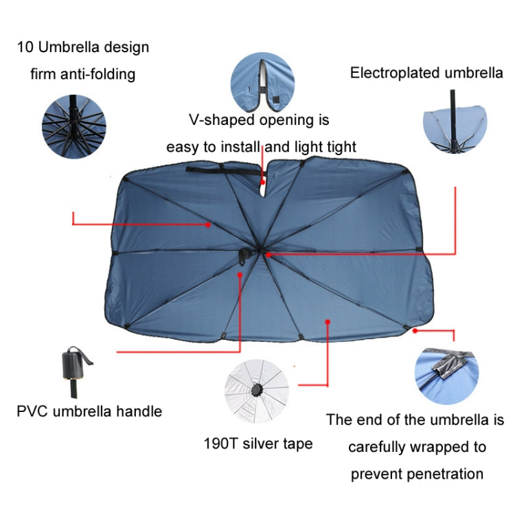 140x79cm Car Front Gear Opening Style Insulated Sun Protection Parasol(Blue Base Cloth)
