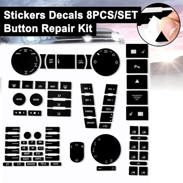 For 2005-2010 Volkswagen Touareg/Passat Steering Wheel Window AC Switch Button Repair Sticker(8pcs /Set)