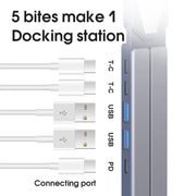XY-1 5-In-1 Laptop Docking Station Stand Increased Folding Heat Dissipation HUB Bracket(Gray)